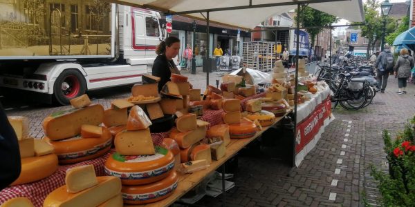 Étal de fromages sur un marché en plein air